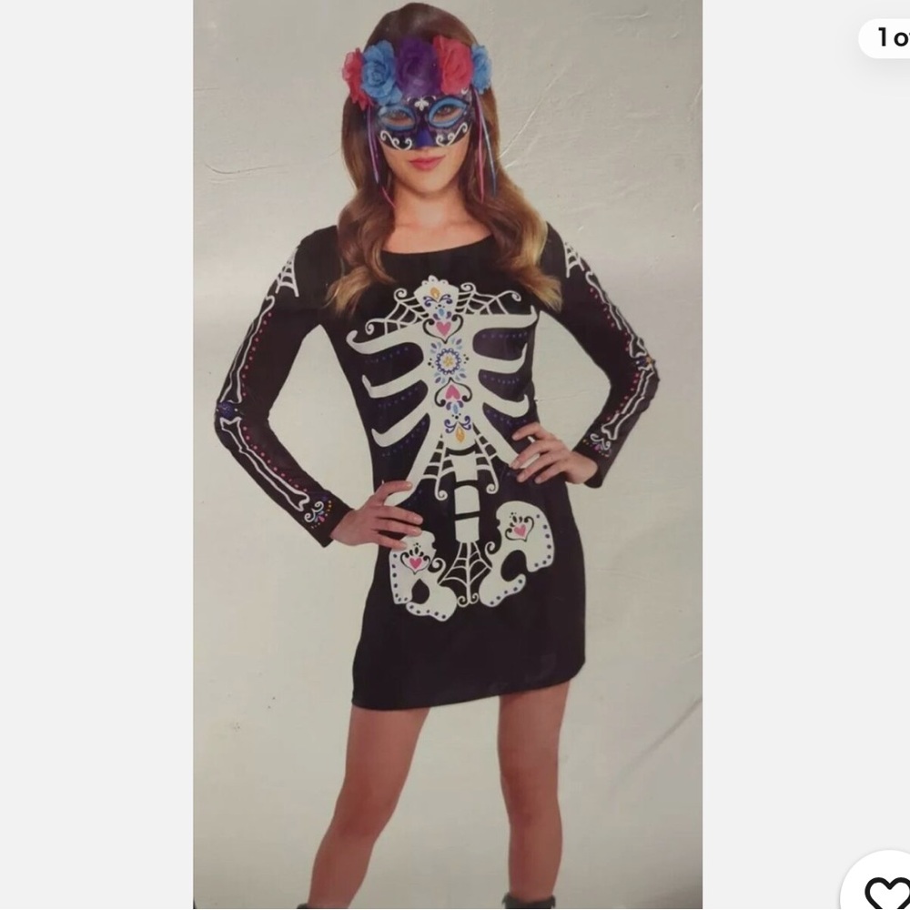 NWOT Suit Yourself Costume Co Sz L Day of the Dead Black Dress